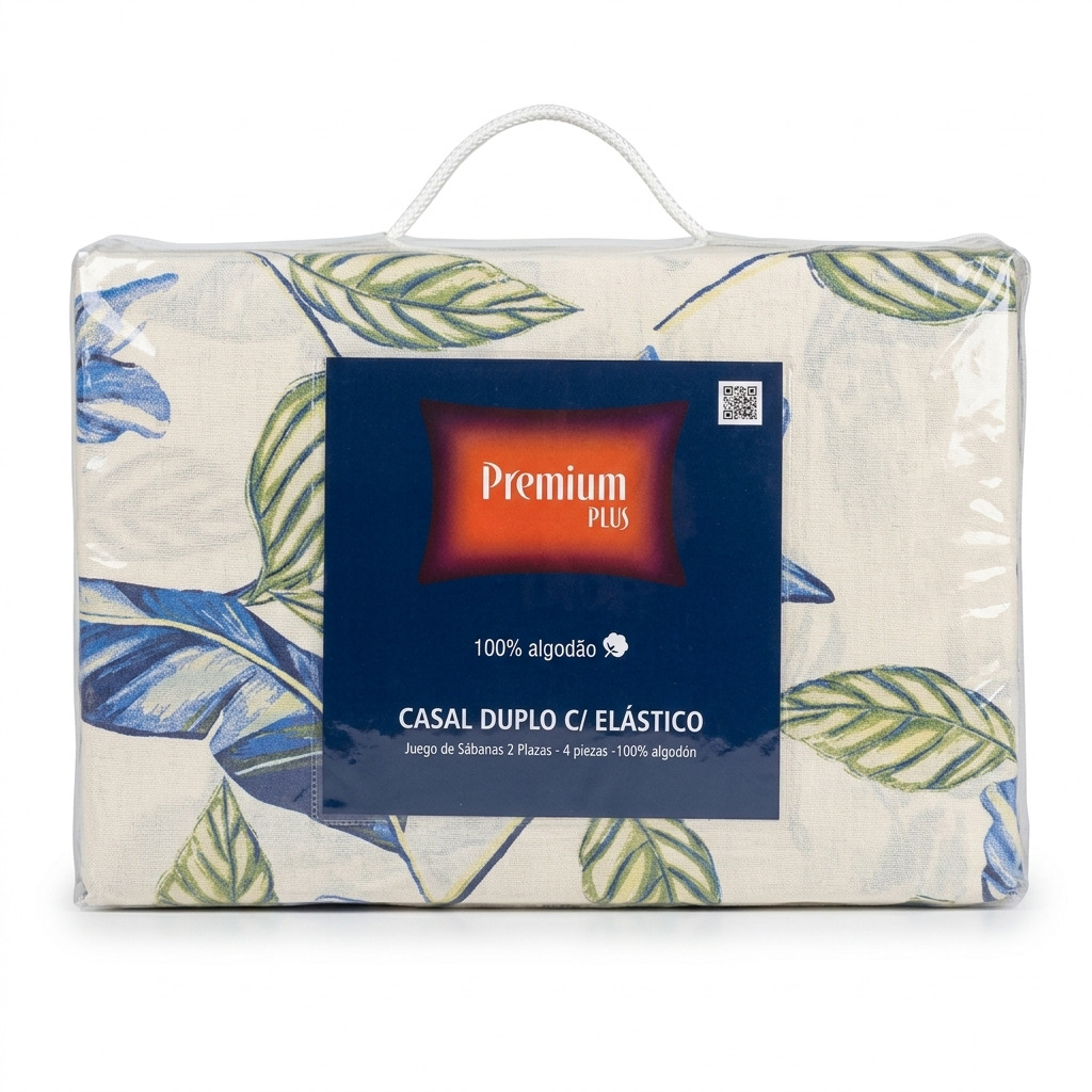 Jogo de Cama Casal 4 Peças Premium Plus 100% Algodão c/ Elástico