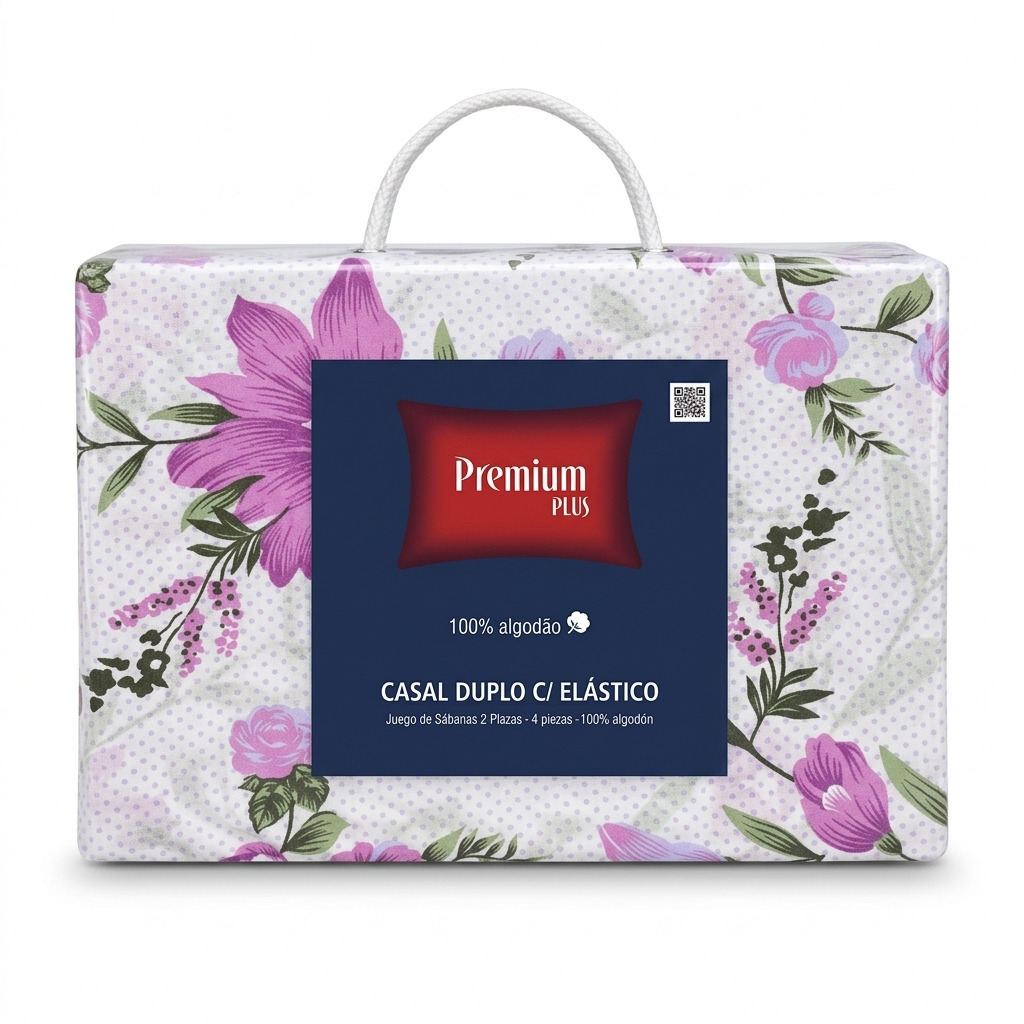 Jogo de Cama Casal 4 Peças Premium Plus 100% Algodão c/ Elástico
