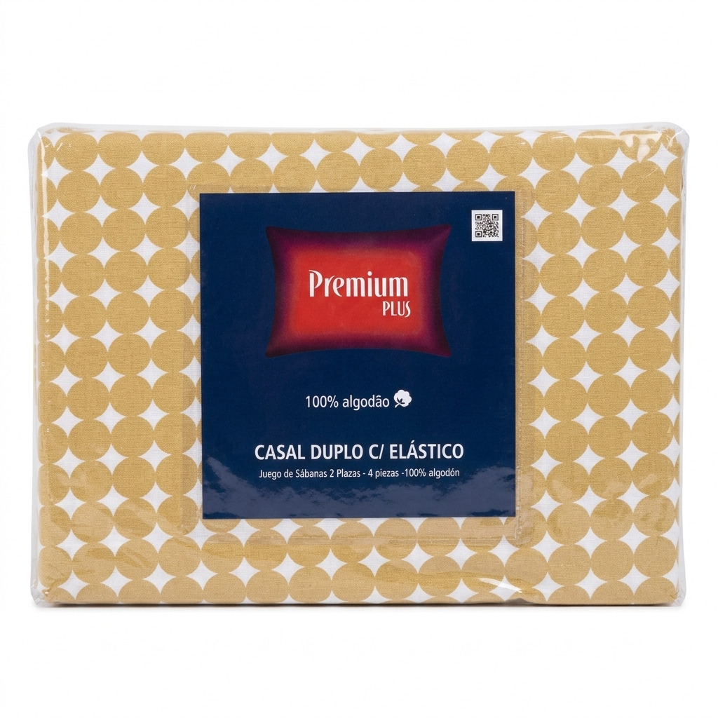 Jogo de Cama Casal 4 Peças Premium Plus 100% Algodão c/ Elástico