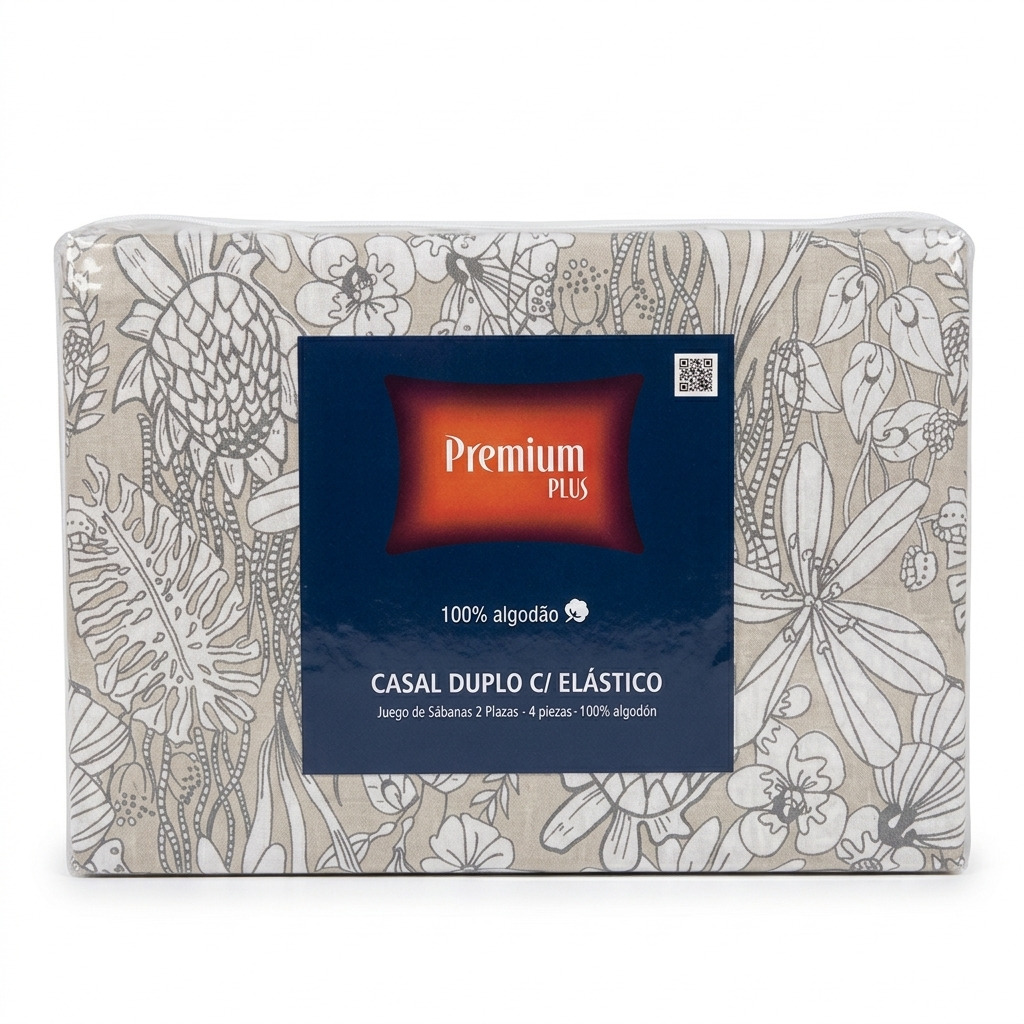 Jogo de Cama Casal 4 Peças Premium Plus 100% Algodão c/ Elástico
