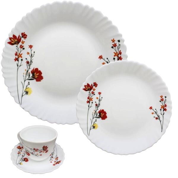 Aparelho De Jantar Vidro Branco 16 Peças Completo Chris Red